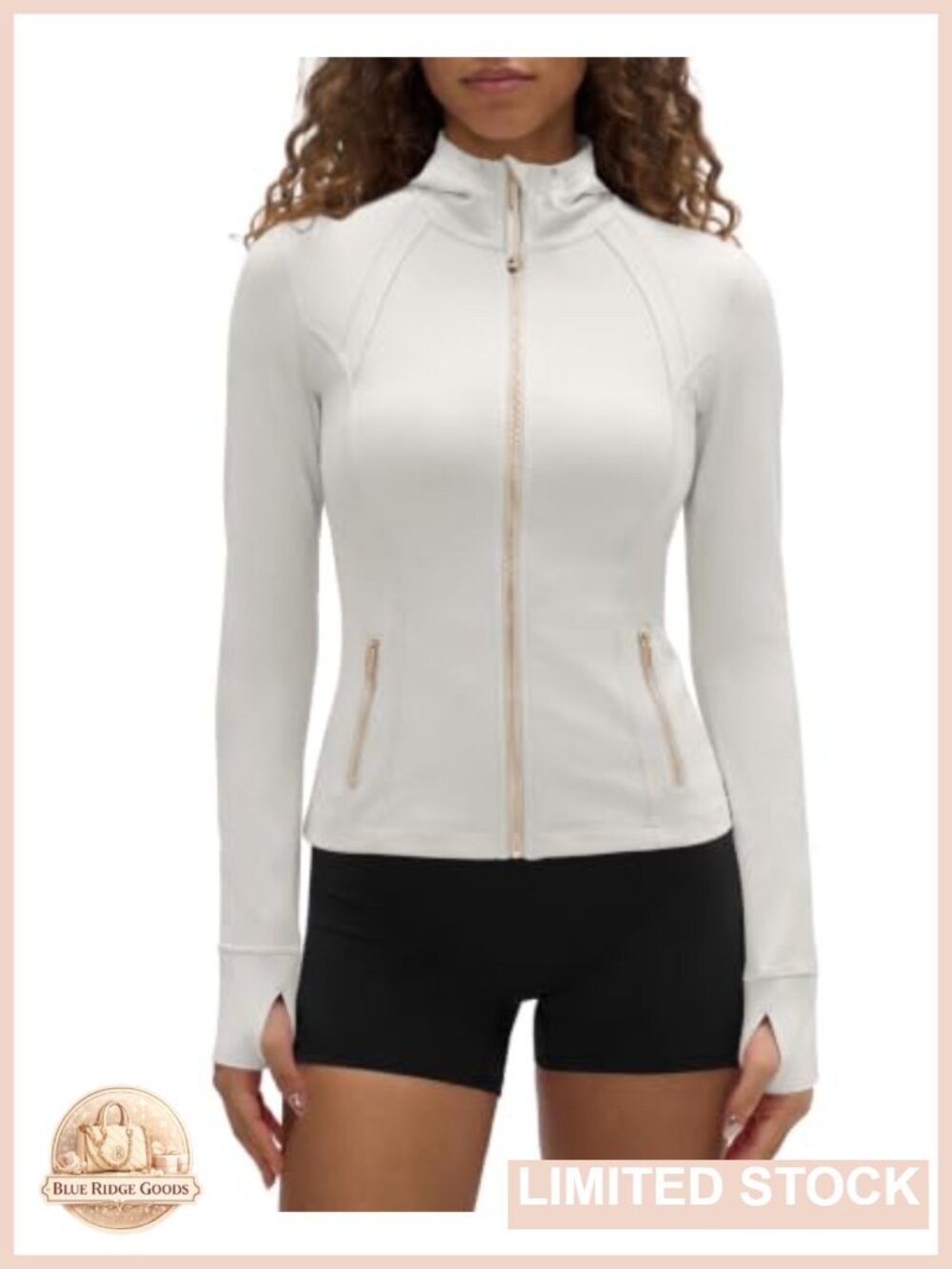 Hooded Workout Jacket Full Zip Athletic Running Top Thumbholes